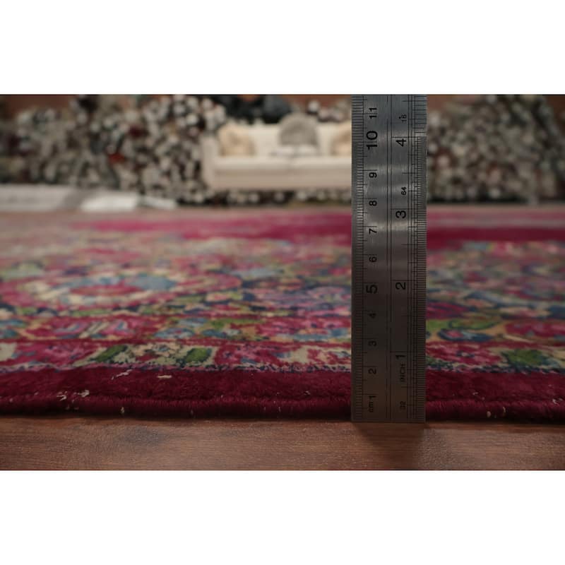 Hand Knotted Oriental 100% Wool Carpet Traditional Floral Pink Kerman Area Rug - 13' 10'' X 9' 9''