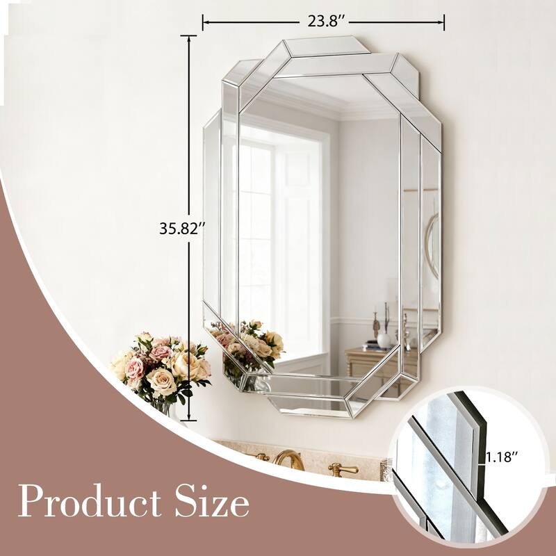 GDFStudio - Large Frameless Beveled Rectangular Wall Mirror - 35.8 x 23.8 Inch