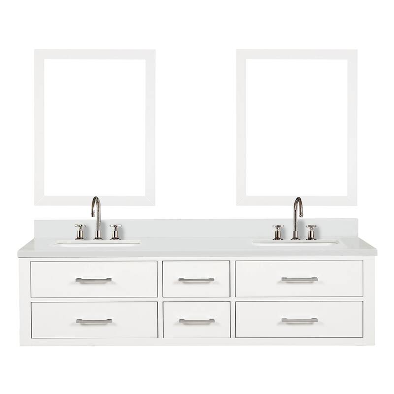 Castor 60 in W x 22 in D Black Double Bath Vanity, Cultured Marble Top, Faucet Set, and 28 in Mirrors