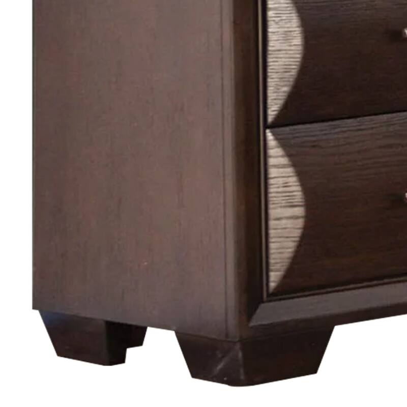 Nitz 6 Drawer Wide Dresser, Espresso Brown Solid Wood, Rose Gold Handles
