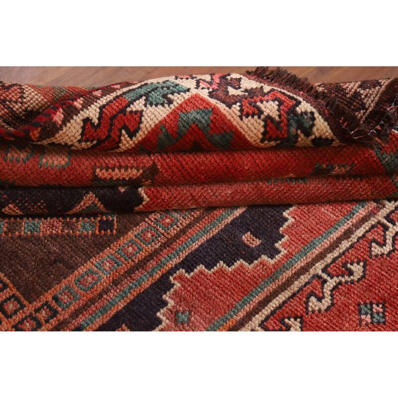 Hand Knotted Oriental 100% Wool Carpet Traditional Tribal Red Qashqai Area Rug - 9' 4'' X 4' 10''