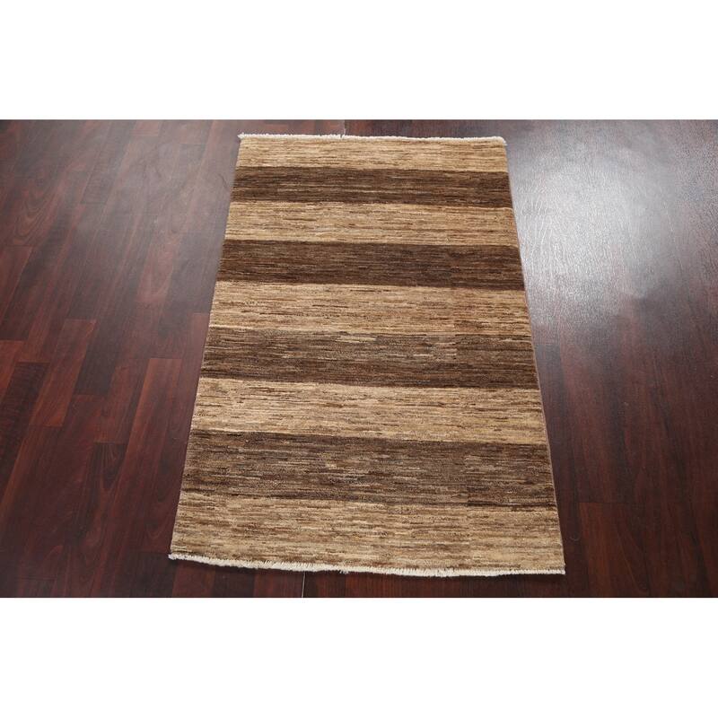 Striped Gabbeh Kashkoli Wool Area Rug Hand-knotted Contemporary Carpet - 2'9" x 4'2"