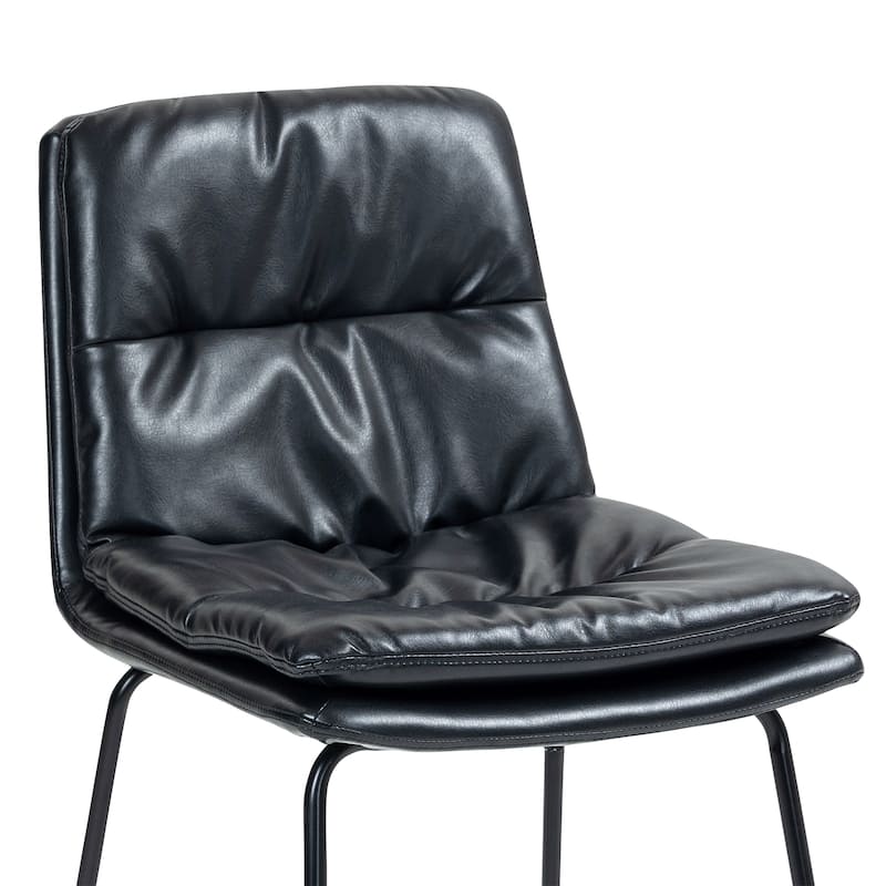 Set of 2 Bauer Black Faux Leather Bar Stool with Black Iron Legs