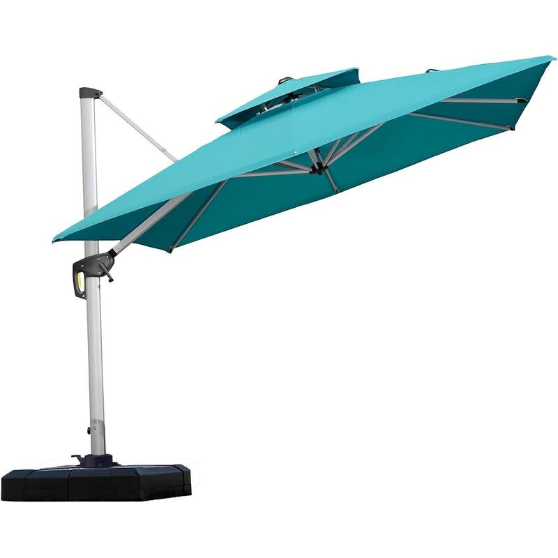 PURPLE LEAF Double Top Deluxe Square Patio Cantilever Umbrella 360 Degree Rotation 9ft/10ft/11ft/12ft Outdoor Classic Umbrella