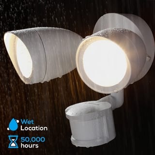 Dual-Head Integrated LED Wall Mount Flood Light with Motion Sensor, Outdoor Security Light, Waterproof