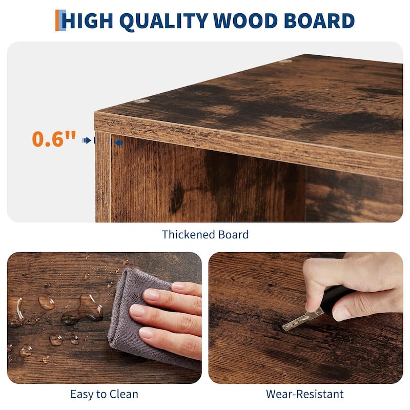 Rustic Industrial Bookcase - 6 Shelf Wood Organizer for Home, Office, Library