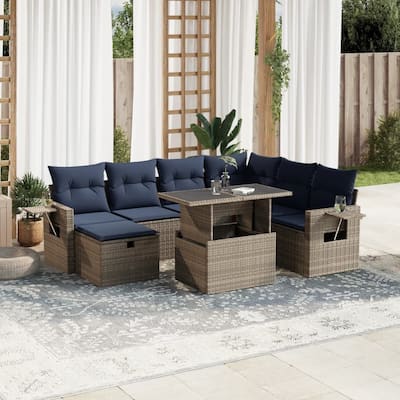 vidaXL Patio Sofa Set with Cushions and Table Outdoor Garden 8 Piece Poly Rattan - 24.4" x 24.4" x 27.2"