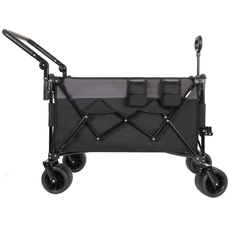 Multi-Functional Push-Pull Folding Wagon - Rotating Handle & 360° Wheels Heavy-Duty Cart, Black & Gray