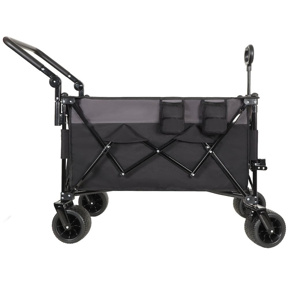 Multi-Functional Push-Pull Folding Wagon - Rotating Handle & 360° Wheels Heavy-Duty Cart, Black & Gray