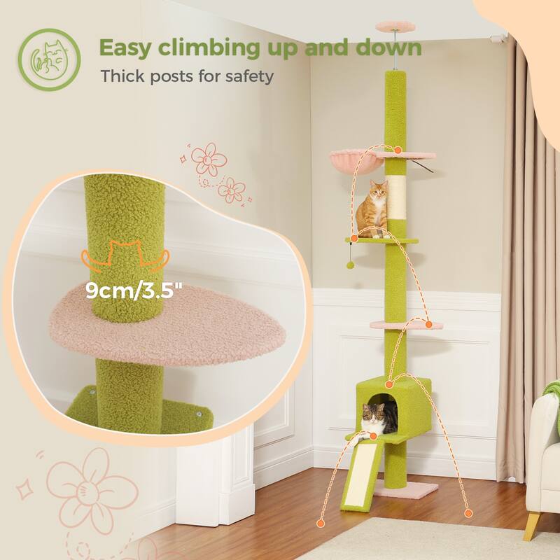 Adjustable Height Floor to Ceiling 5-Tier Tall Cat Tree Tower for Indoor Cats with Cat Condo, Cat Scratching Post and Cat Ladder
