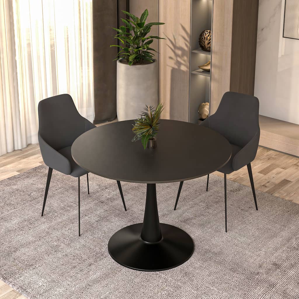 LeisureMod Bristol 40" Round Dining Table for 4 with MDF Wood Tabletop in Black Steel Base for Kitchen & Dining Room