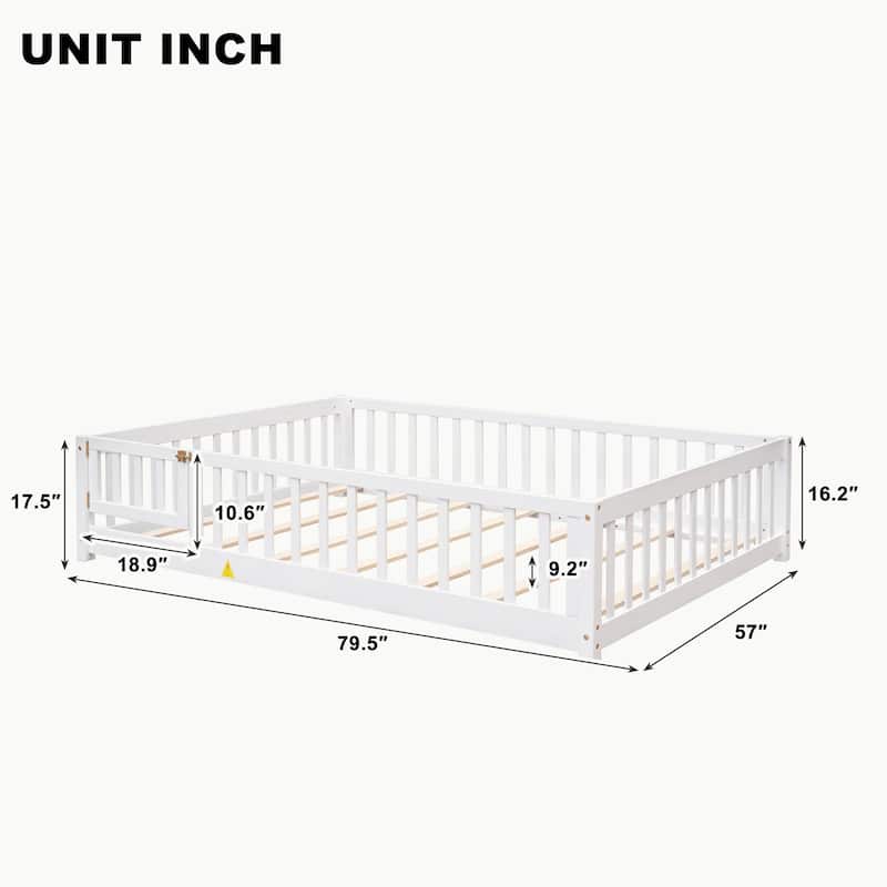 Pine Wood Floor Platform Bed with Fence and Door