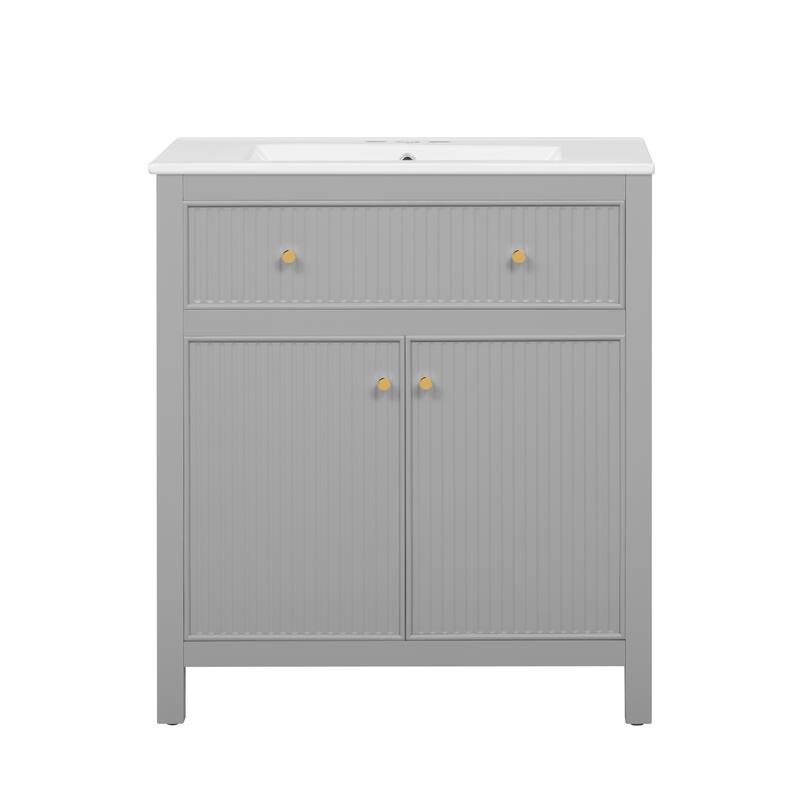60"Bathroom Vanity with Ceramic Sink, Free Standing Single Vanity Set with Soft Closing Doors, Modern Style