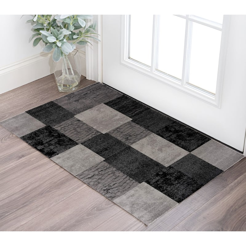 Reyuc Geometric Modern Non Skid Woven Durable Area Rug By HomeRoots - 36' X '27' X '1 - 36' X '27' X '1 - Gray and Black - Rectangle
