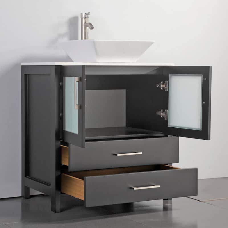 Vanity Art 54-inch Single Sink Bathroom Vanity Set with Engineered Marble Top and Free Mirror - 54 x 18.5 x 36 Inches
