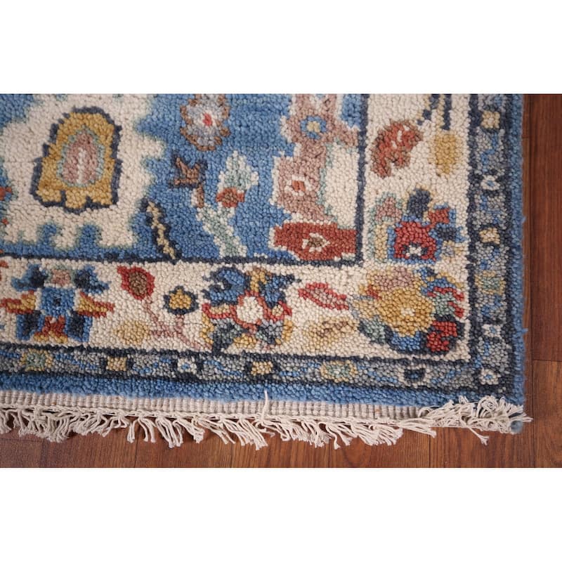 Light Blue Oushak Oriental Runner Rug Hand-Knotted Wool Carpet - 2'5"x 13'9"