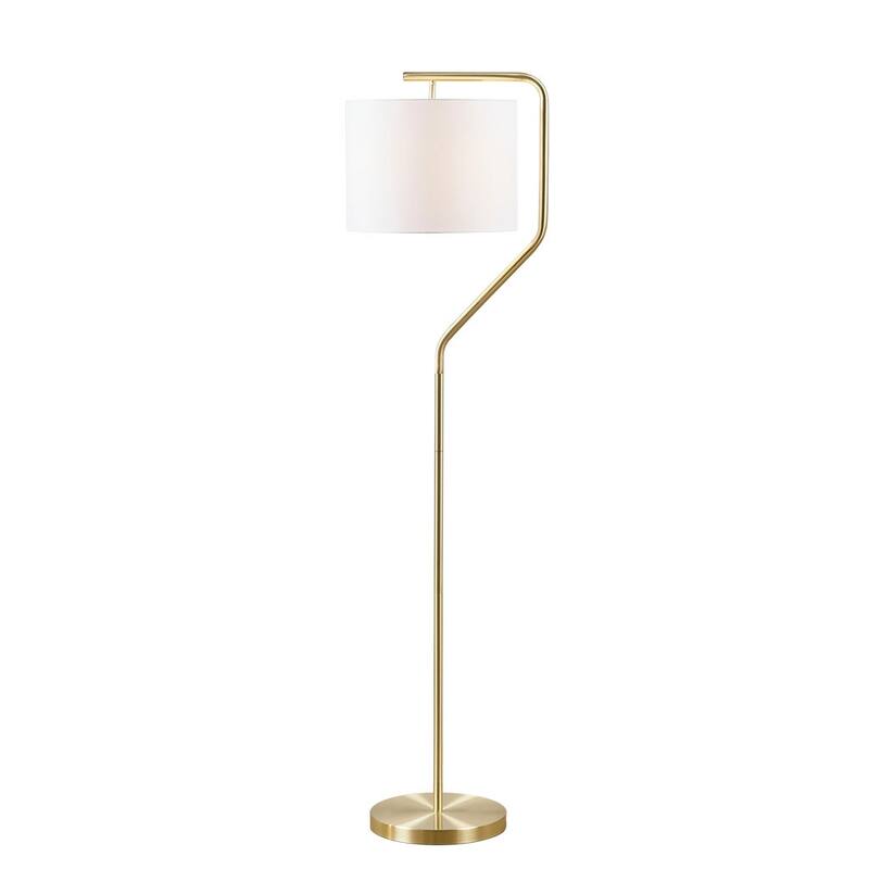 Cusp Barn 1-Light Metal Stand Gold Base Floor Lamp, Linen Drum Shaped Shade Floor Lamp for Living Room