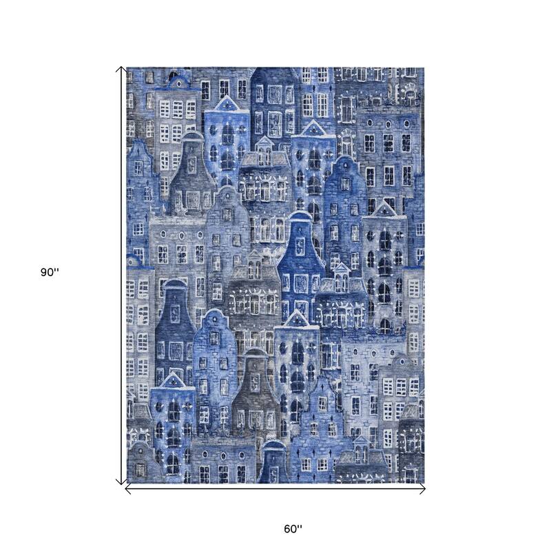 HomeRoots Village Houses Transitional Rectangle Outdoor Rug