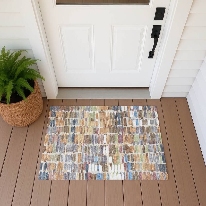 Machine Washable Indoor/ Outdoor Modern Caps Chantille Rug - Copper - 1'8" x 2'6"