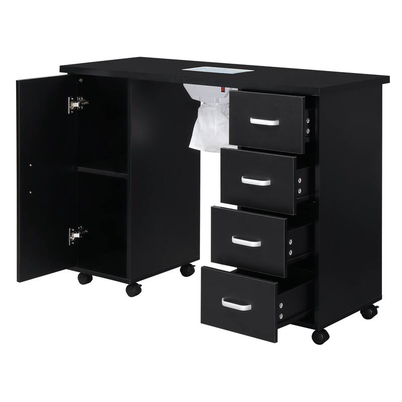 MDF Single Door 4 Drawers With Fan White Nail Table Black