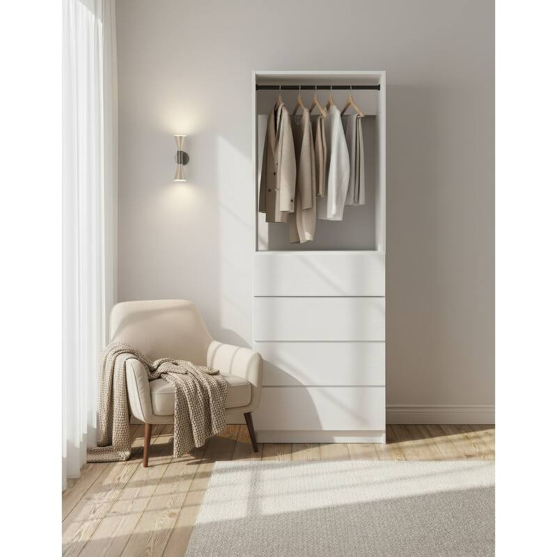 Prosper 32" White Wood Walk-in Closet with Two Rods - 31.4"W x 15.7"D x 83" H