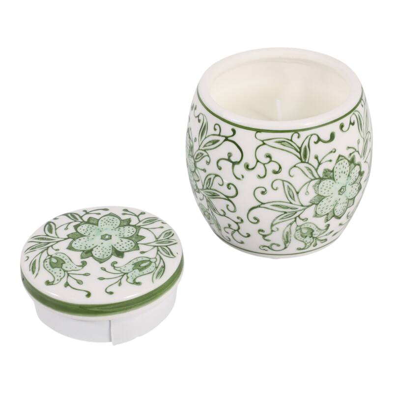 Decorative Ceramic Candle with Lid - Lavender Verbena Scented Candle - 4.5"