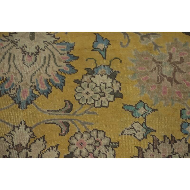 Hand Knotted Oriental 100% Wool Carpet Traditional Floral Yellow & Gold Tabriz Area Rug - 9' 0'' X 6' 4''
