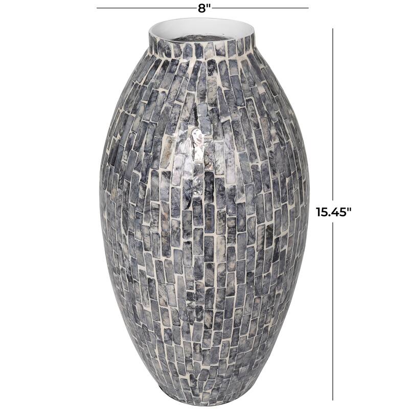 Gray Mother of Pearl Shell Handmade Mosaic Inspired Decorative Vase