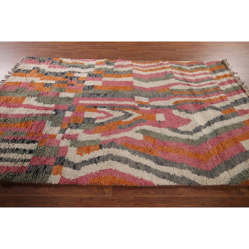 Multi-Color Moroccan Abstract Area Rug Hand-Knotted Wool Carpet - 5'11"x 10'0"