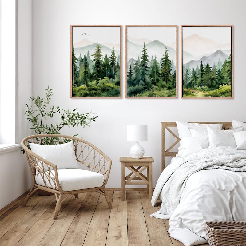 Green Forest Tree Wall Decor, Woodland Nursery Wall Painting
