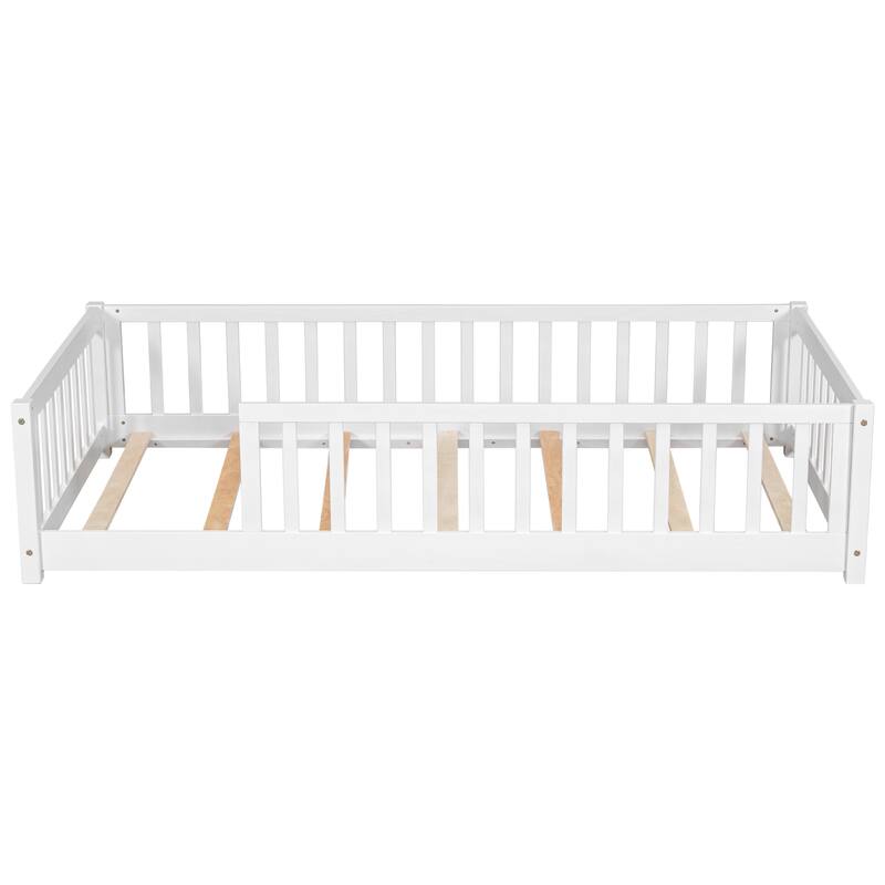 Twin Floor Platform Bed with Fence without Door
