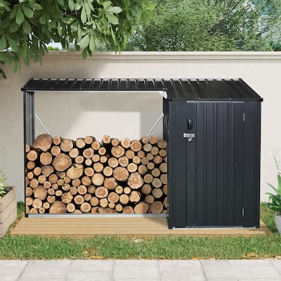 Two-in-One Outdoor Steel Firewood Rack & Storage Shed – Black (W540P171889) Updated Version
