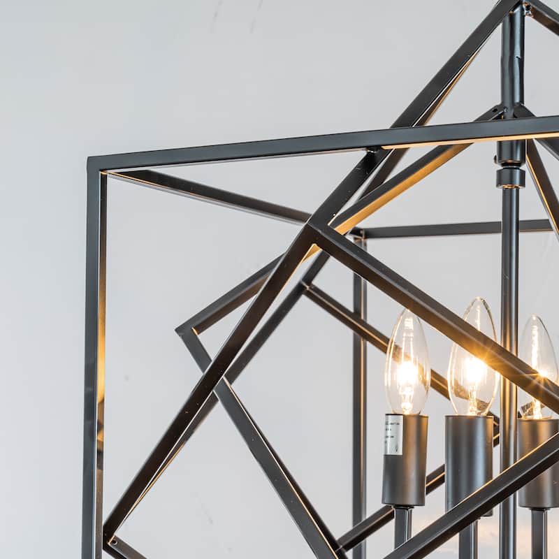 4- Light Matte Black Geometric Chandelier Modern Lighting Fixture Metal Caged Industrial Pendant - W22"
