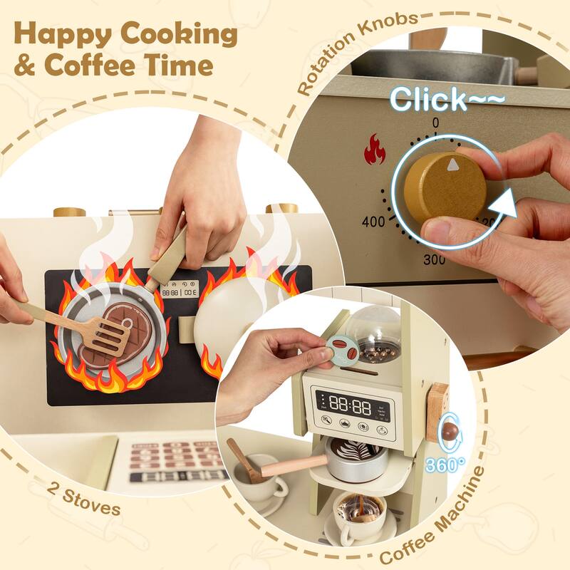 Gymax Kids Corner Play Kitchen w/Faucet Dishwasher Stoves Coffee