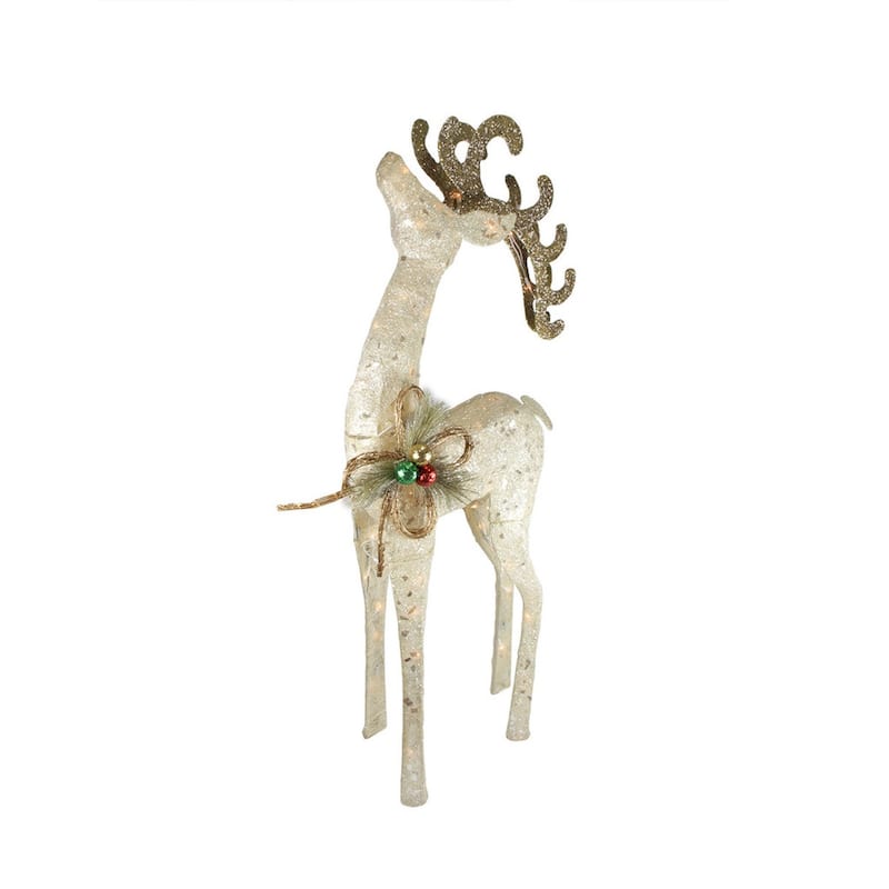 46.5" Lighted Brown and Ivory Reindeer Outdoor Christmas Decoration