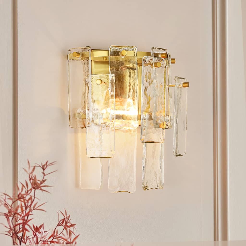 Rennnsan 1-Light Modern Brass Textured Glass Wall Sconce for Entryway & Hallway - 1 Light