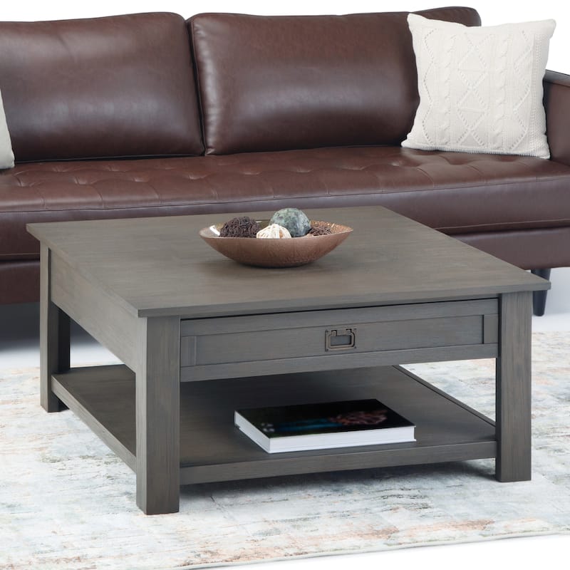 WYNDENHALL Garret SOLID ACACIA WOOD 38 inch Wide Square Rustic Coffee Table - 38 W x 38 D x 19 H - farmhouse grey