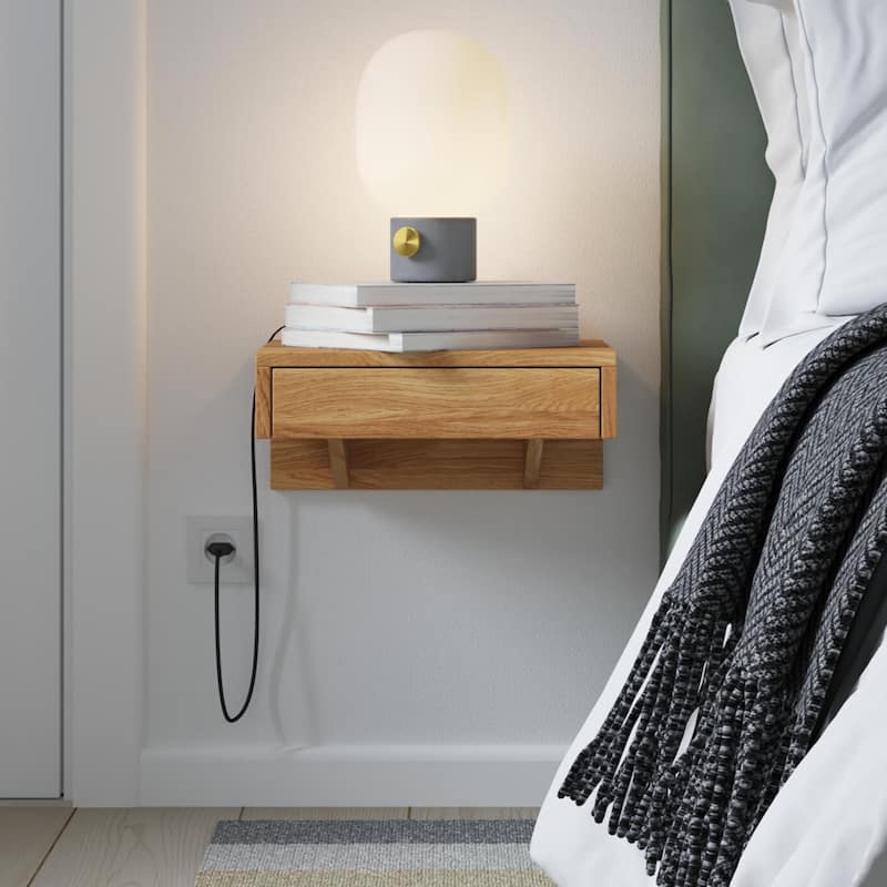 Set of 2 Floating Nightstands with Drawers, Wall Hanging