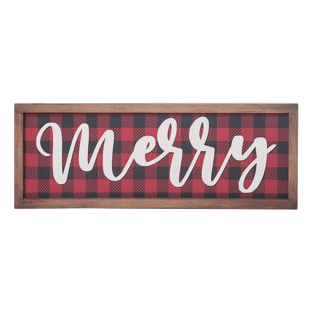 Transpac Wood 20.04 in. Multicolored Christmas Buffalo Plaid Decor