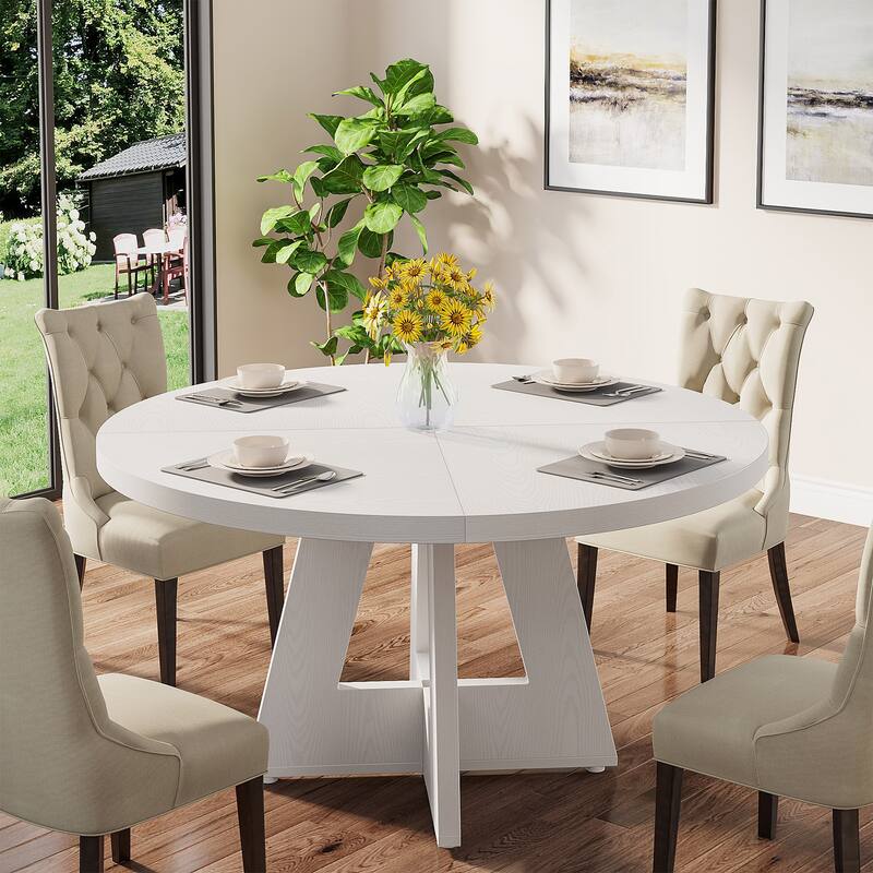 47-inch Round Dining Table Wood Dinner Table for 4-6 People