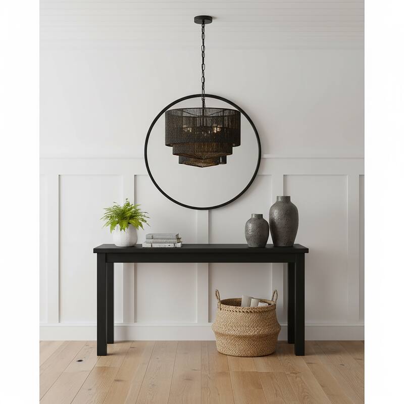 Armida 3-Light Rattan Rope Tiered Drum Pendant, Coastal Boho - Handwoven