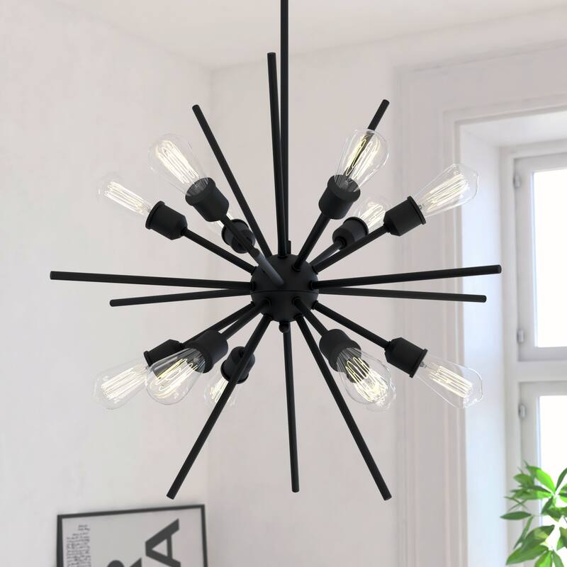 Estelle 12 Light Mid-Century Modern Sputnik Pendant - 27.5-in W x 27.5-in H x 27.5-in D - Matte Black - 27.5-in W x 27.5-in H x 27.5-in D