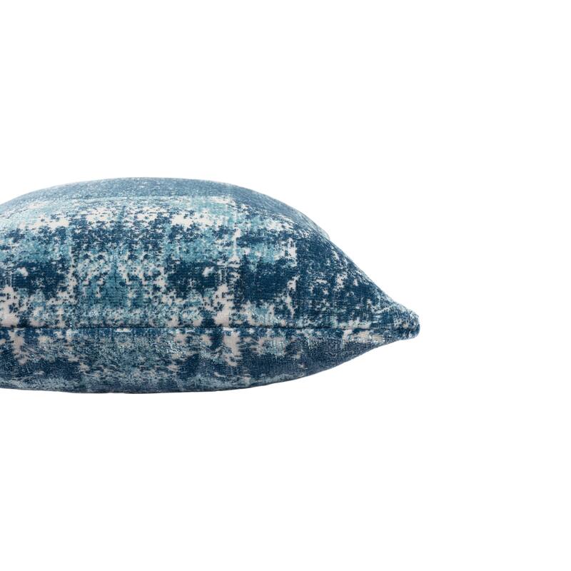 Handwoven Abstract Embroidered Square Throw Pillow - 18" - Blue and Cream