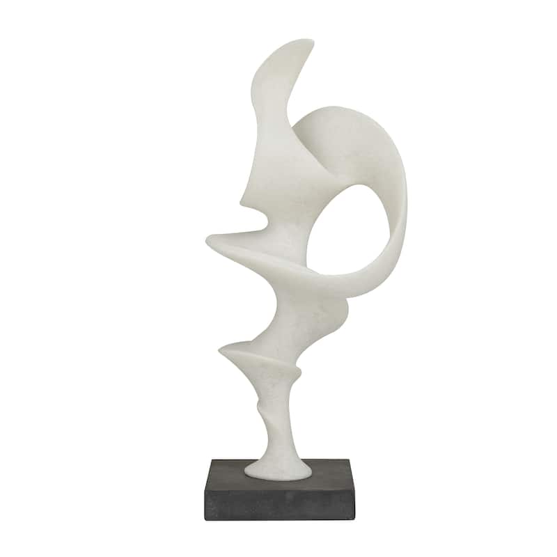Contemporary White Polystone Abstract Sculpture with Black Base