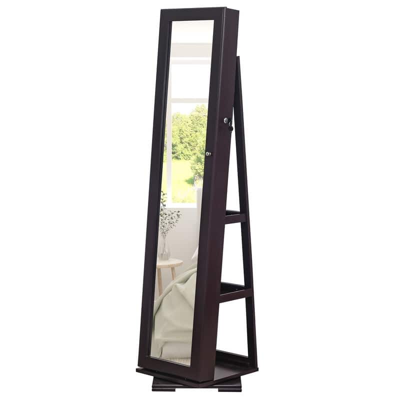 Brown Mirror Storage Cabinet 5 Tiers Rotatable Wooden Painted - Brown
