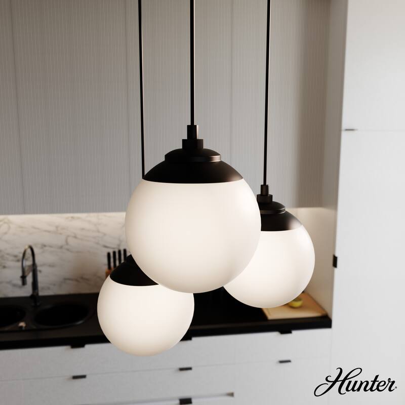 Hunter Hepburn 3 Light Cluster Ceiling Light - Kitchen, Island, Dining Room - Globe, Orb - Mid-Century Modern, Art Deco - Round - Matte Black