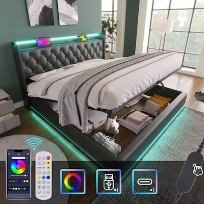Upholstered Bed with LED Function and USB Charging