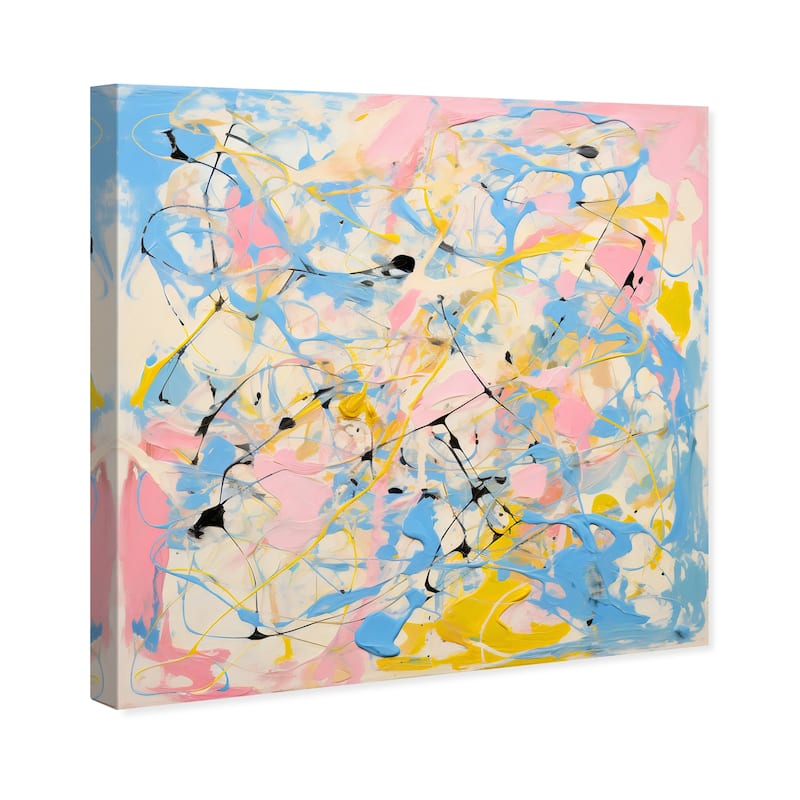 Wynwood Studio Canvas Abstract Pollock Style Pastel Colors Blue and Pastel Blue Modern & Contemporary Wall Art Canvas Print