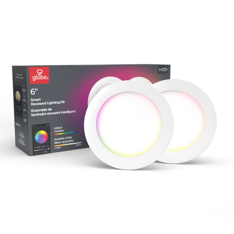 Wi-Fi Smart 6" Ultra Slim LED White Recessed Lighting Kit 2-Pack - one size