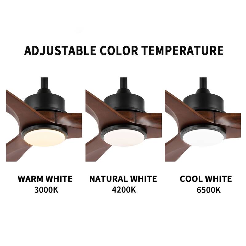 GetLedel 52-in Solid Wood Propeller LED Ceiling Fan with Remote and Light